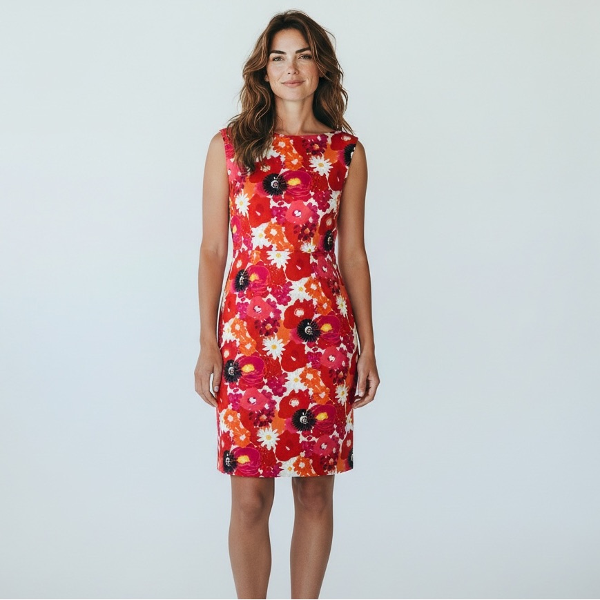 Club Monaco Red Floral Sleeveless Shift Dress Size 2 Business Casual Office